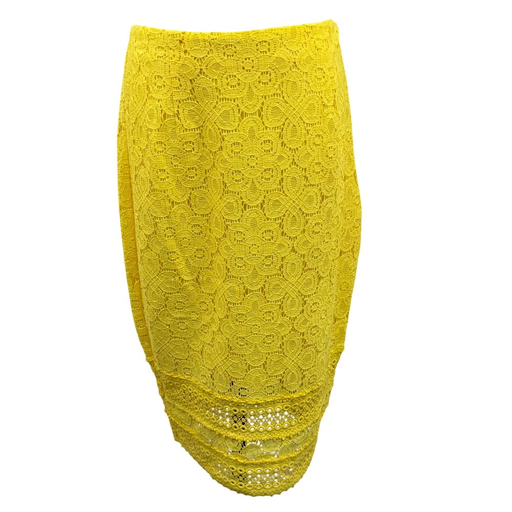 Project‎ Runway Womens 8 Yellow Floral Lace Pencil Skirt Crochet Knee Length 60s
